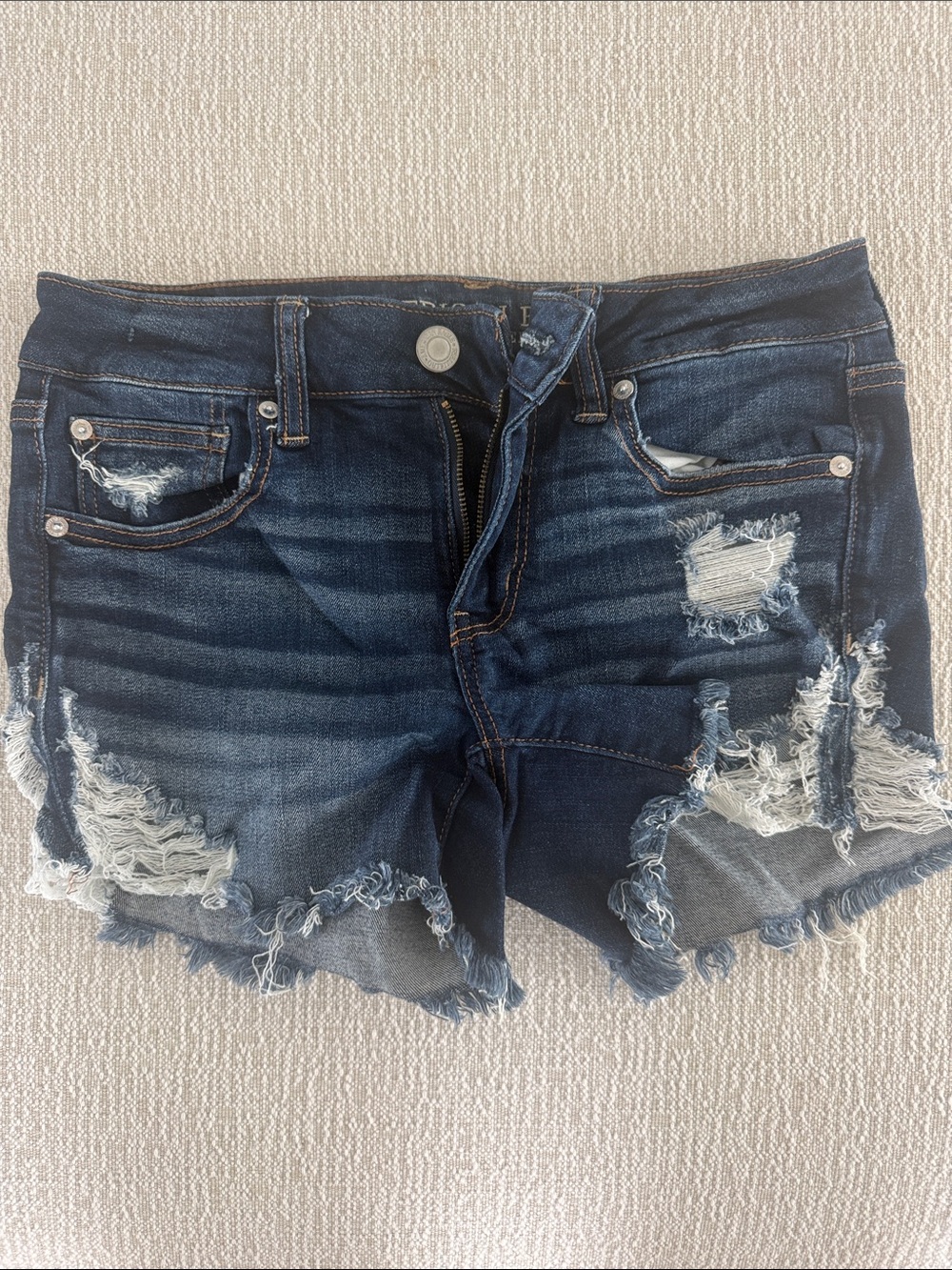 American Eagle Outfitters Dark Blue Distressed Denim Shorts
